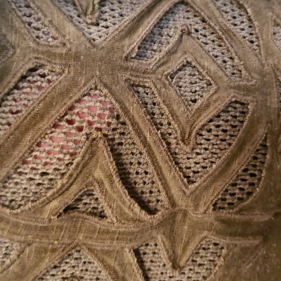 Max Jeans Cutwork over mesh Yoke on front/back tank top shirt olive green - Picture 5 of 9